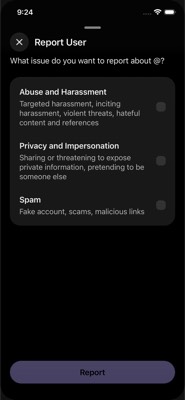screenshot of /(chats,fungible,modules,perps,portfolio,predictions,socialProfile)/socialProfile/ReportUser