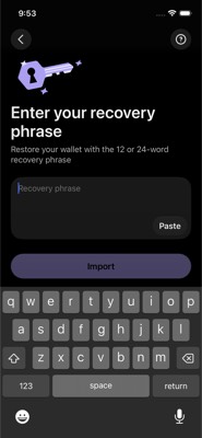 screenshot of /(onboarding)/OnboardingImportRecoveryPhrase