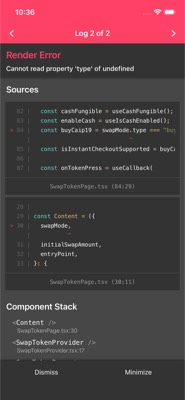 screenshot of /CashPage/CashOutSwapTokenStack
