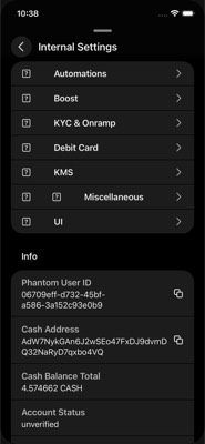 screenshot of /CashPage/InternalSettings